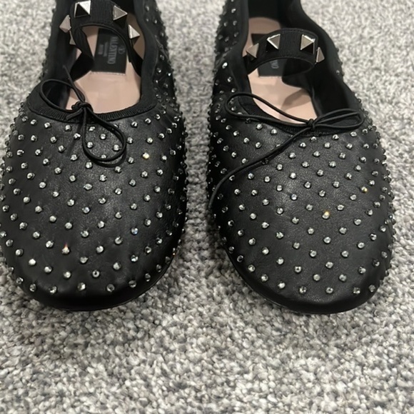 Valentino Garavani Rockstud Crystal Leather Ballerina Flat in Black Size 38 NWOT - Picture 4 of 8